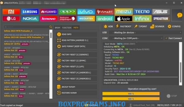 Интерфейс UnlockTool для удаления блокировки FRP