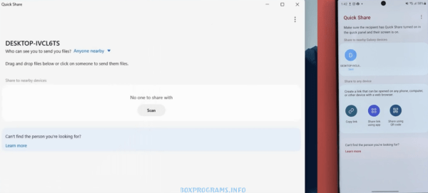 Quick Share Windows обмен файлами между ПК и Android