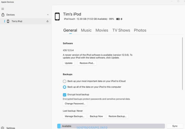 Интерфейс программы Apple Devices для управления iPhone и iPad на Windows и macOS