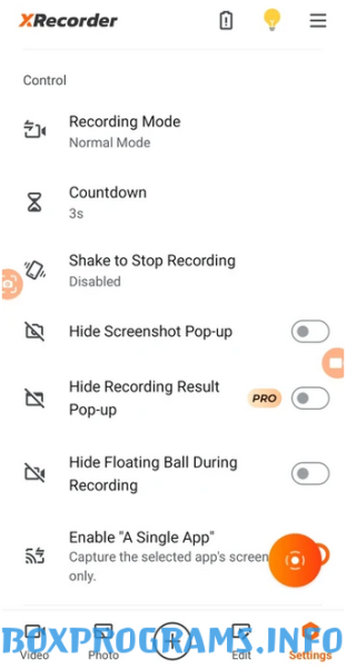запуск записи в XRecorder