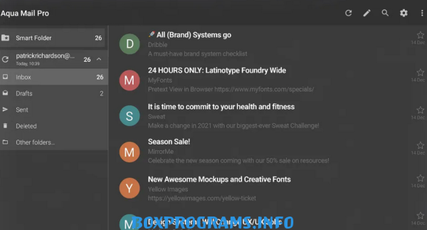 Aqua Mail почтовый клиент для Android интерфейс приложения