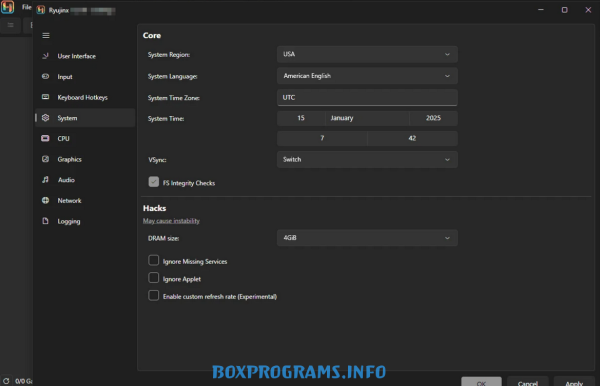 Процесс установки актуальной прошивки firmware в программе Ryujinx